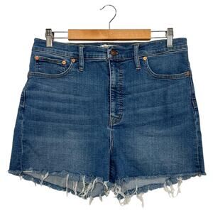 Madewell Jean Shorts Womens 32 Blue High Rise Denim Frayed Hem Distressed